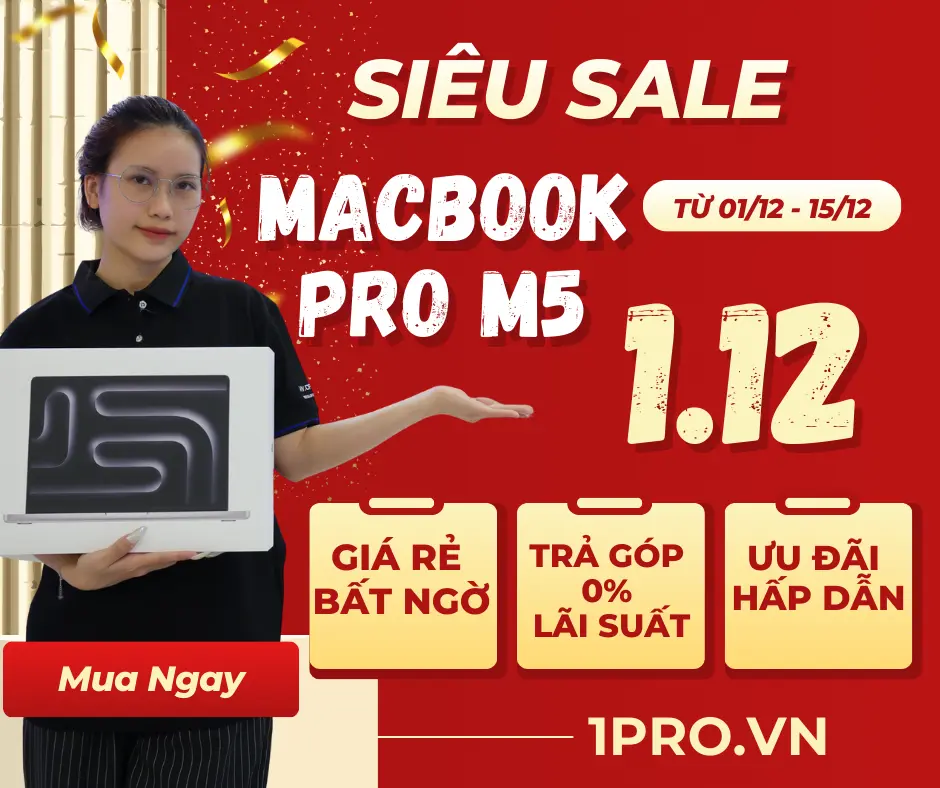 Tổng quan thiết kế và màn hình làm việc của Macbook Pro M5 trên bàn gỗ